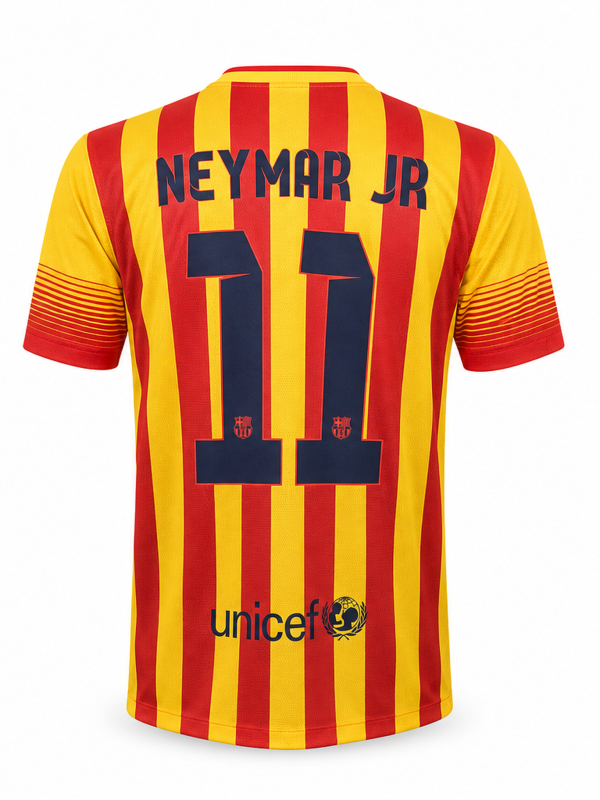 FC Barcelona 2013-2014 Away Senyera Retro Jersey – NEYMAR JR #11 (Yellow/Red / Short Sleeve)